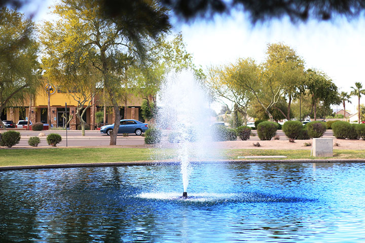 03252014 - View of the landscaping and fountain on the south side of Gilbert Town Hall in Gilbert, Ariz. Photo by Alec Damiano / JMC 351